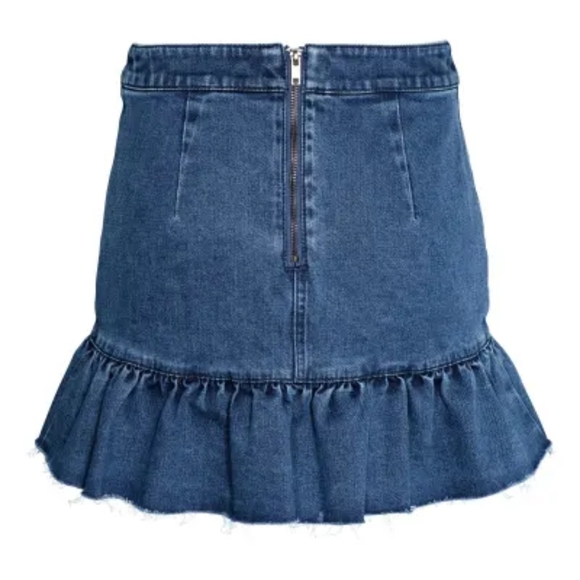 Denim frayed ruffle flounce mini jean skirt - Picture 2 of 6